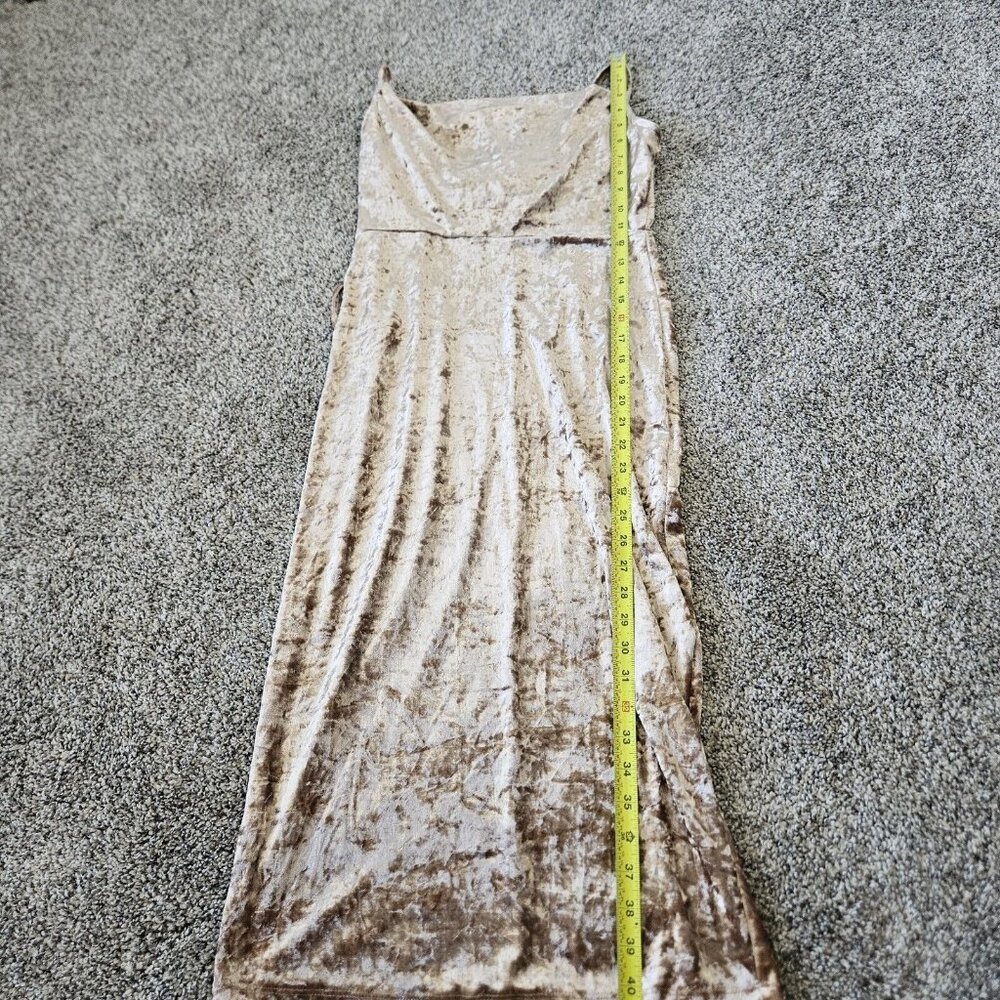 Vtg Y2K Forever 21 Crushed Velvet Midi Dress Tan Sz Med fairycore - Picture 10 of 12